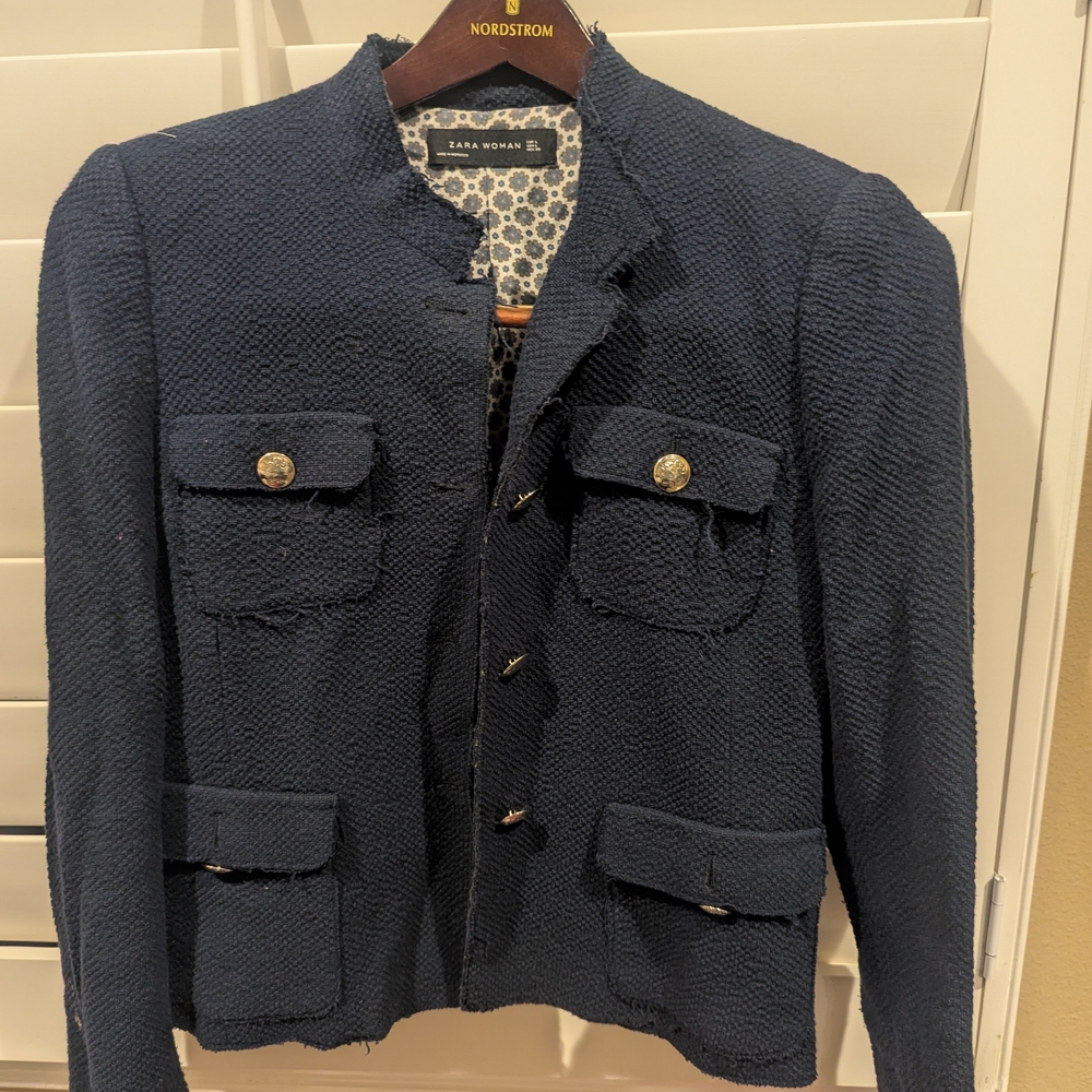 Zara Midnight Blue Textured Jacket